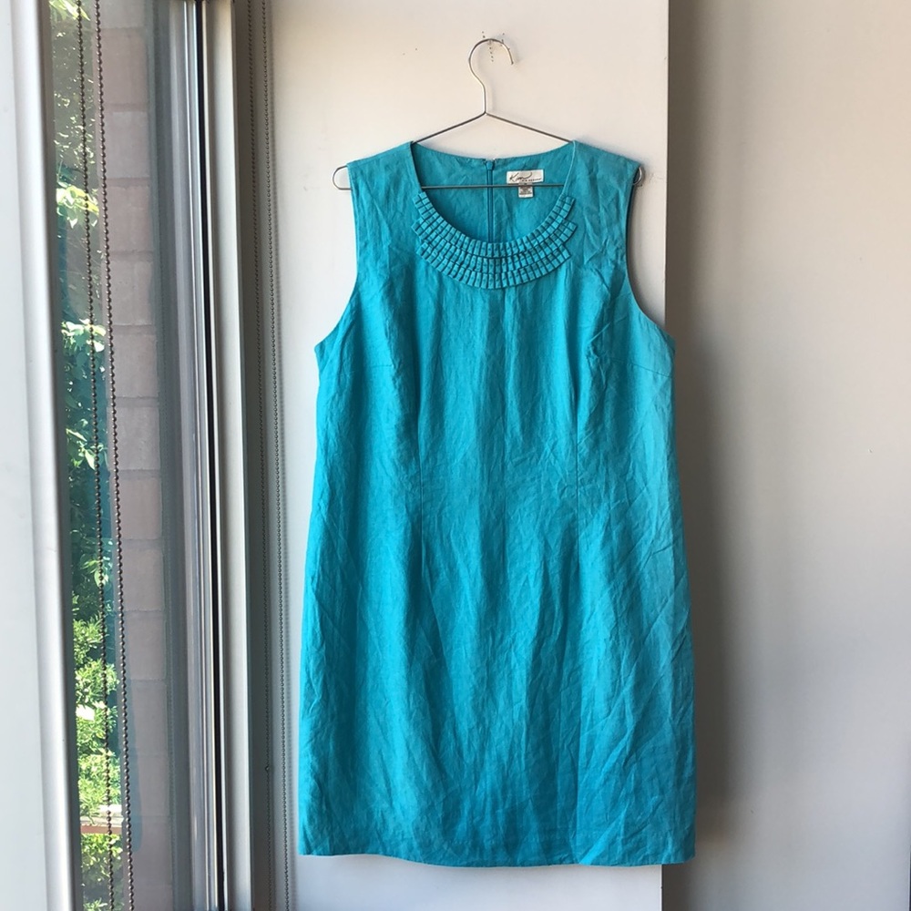 Kim Rogers Pleated Detail Sleeveless Linen Shift Dress!